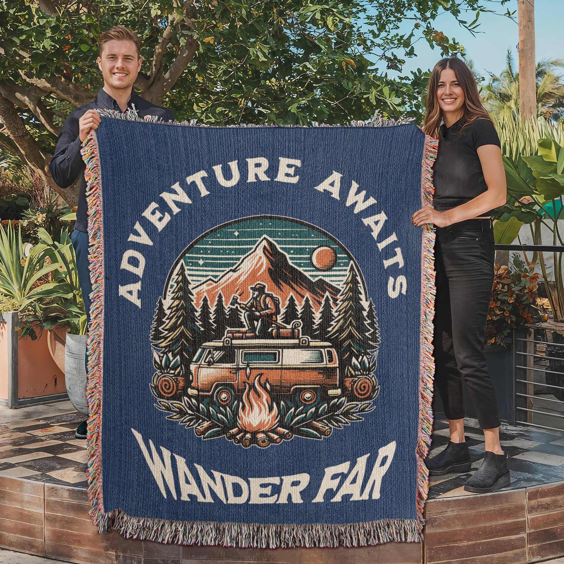 Adventure Awaits - Wander Far Woven Blanket