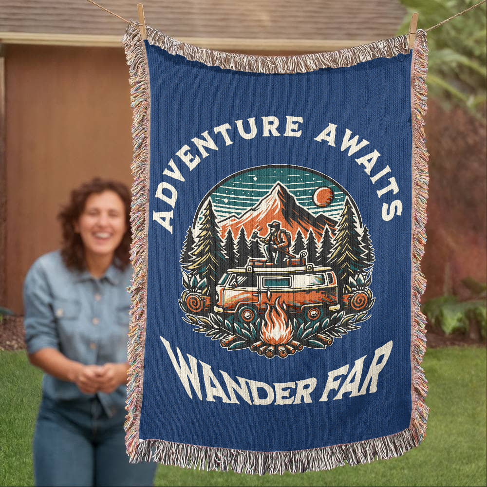 Adventure Awaits - Wander Far Woven Blanket