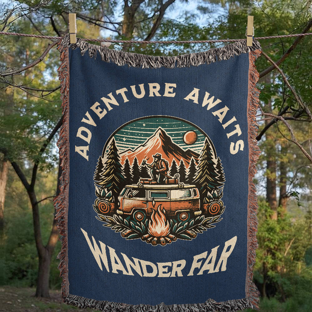 Adventure Awaits - Wander Far Woven Blanket