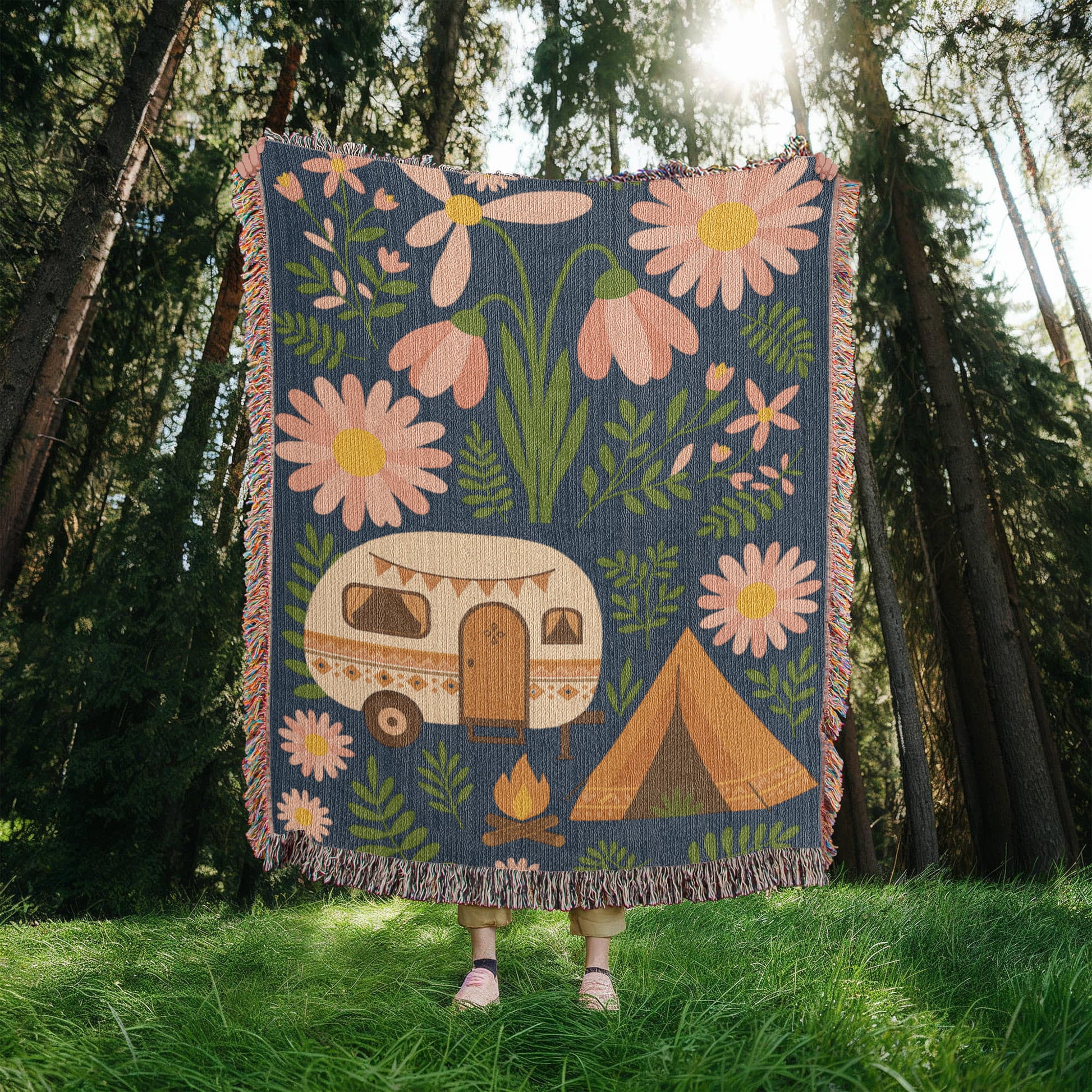 Boho Style Camping  Woven Blanket
