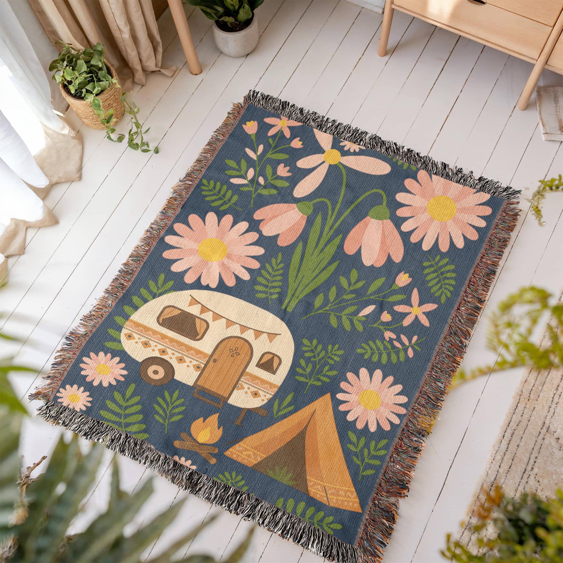 Boho Style Camping  Woven Blanket