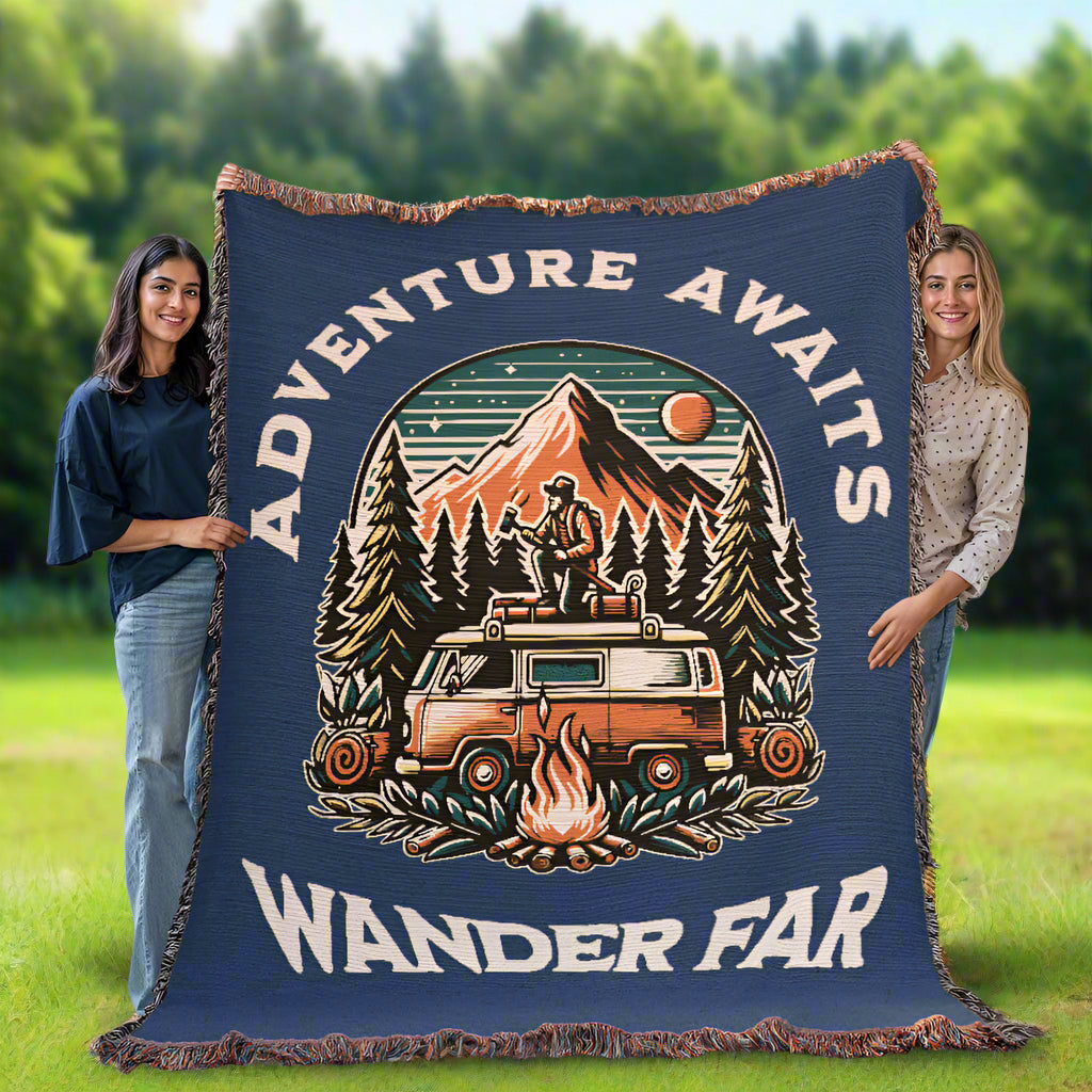 Adventure Awaits - Wander Far Woven Blanket