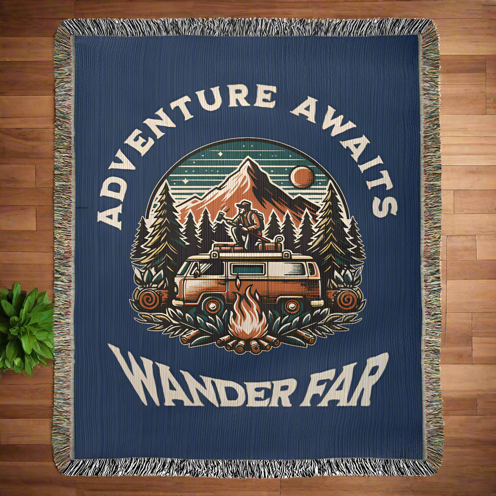 Adventure Awaits - Wander Far Woven Blanket