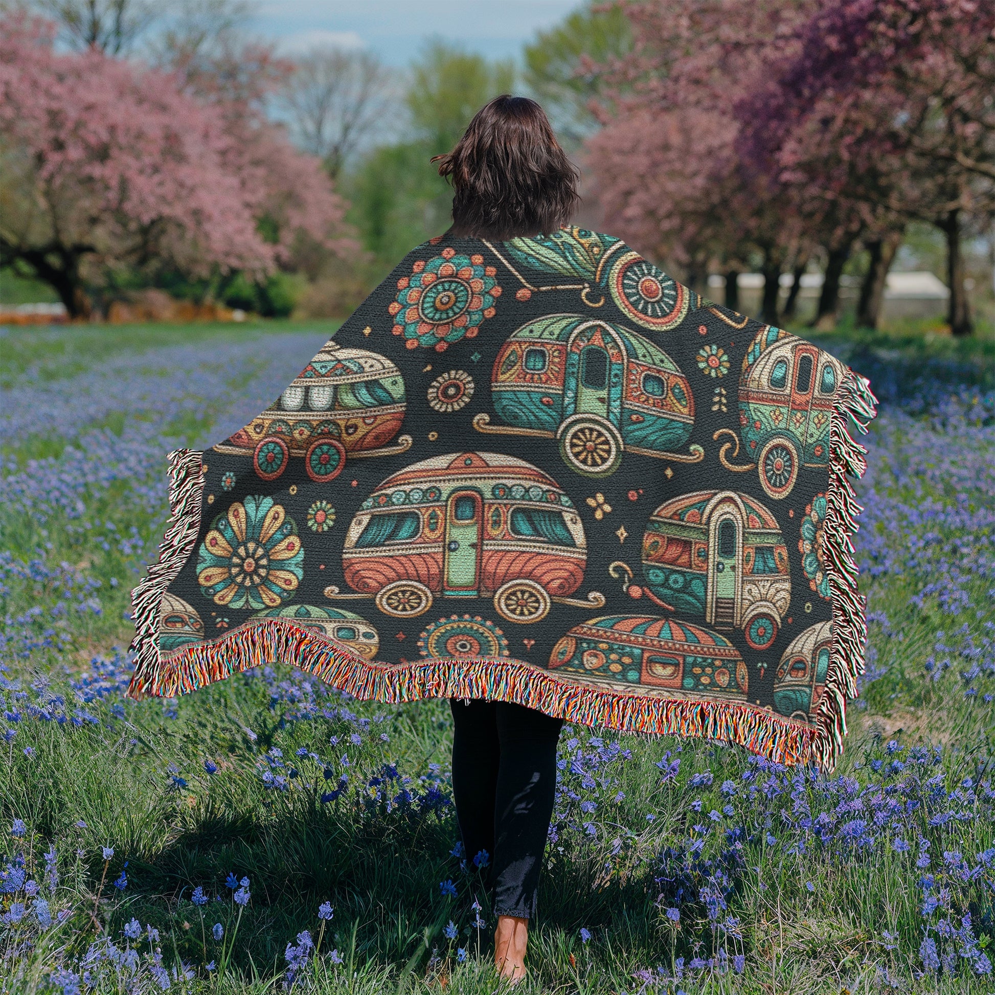 Fairyland vintage Campers Woven Blanket