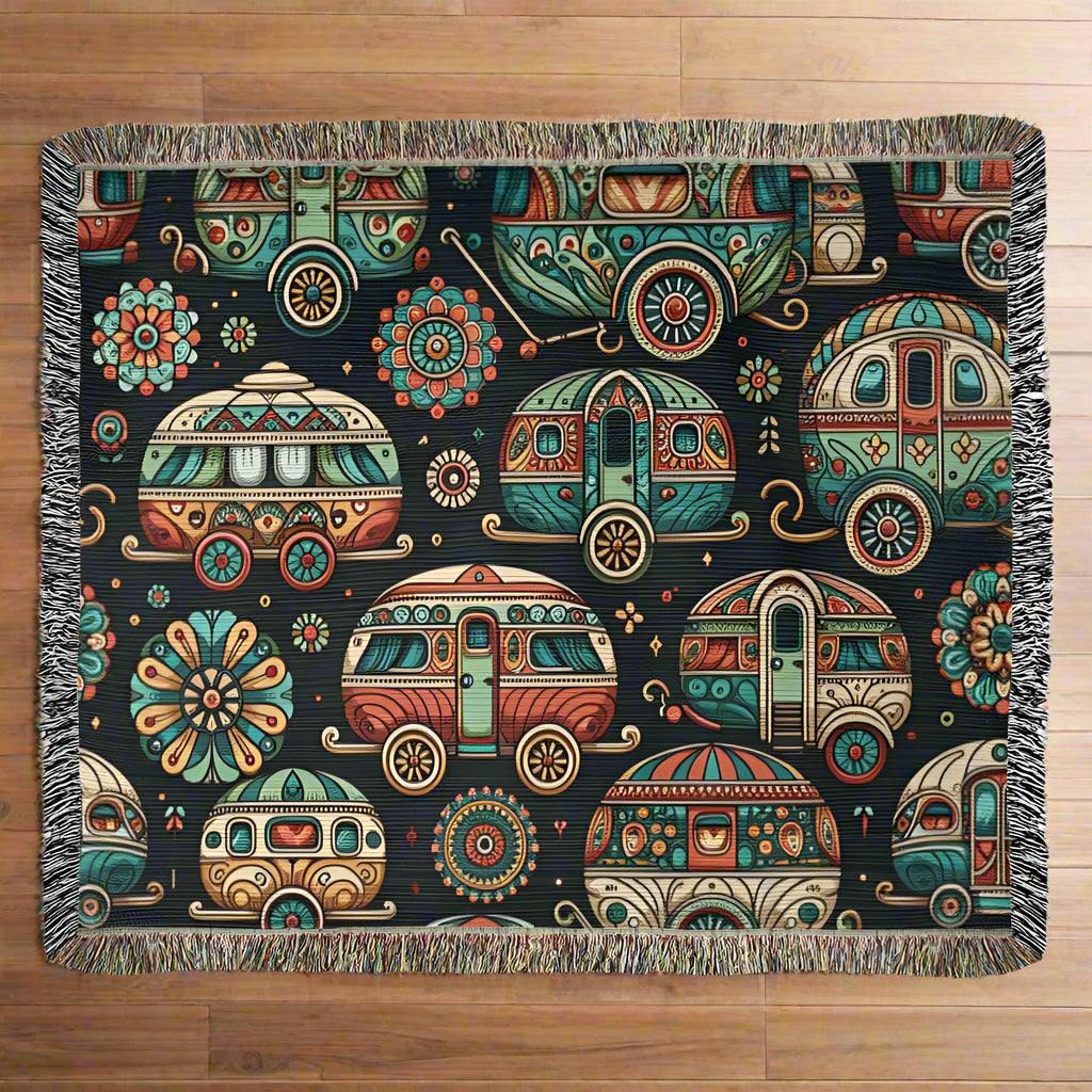 Fairyland vintage Campers Woven Blanket
