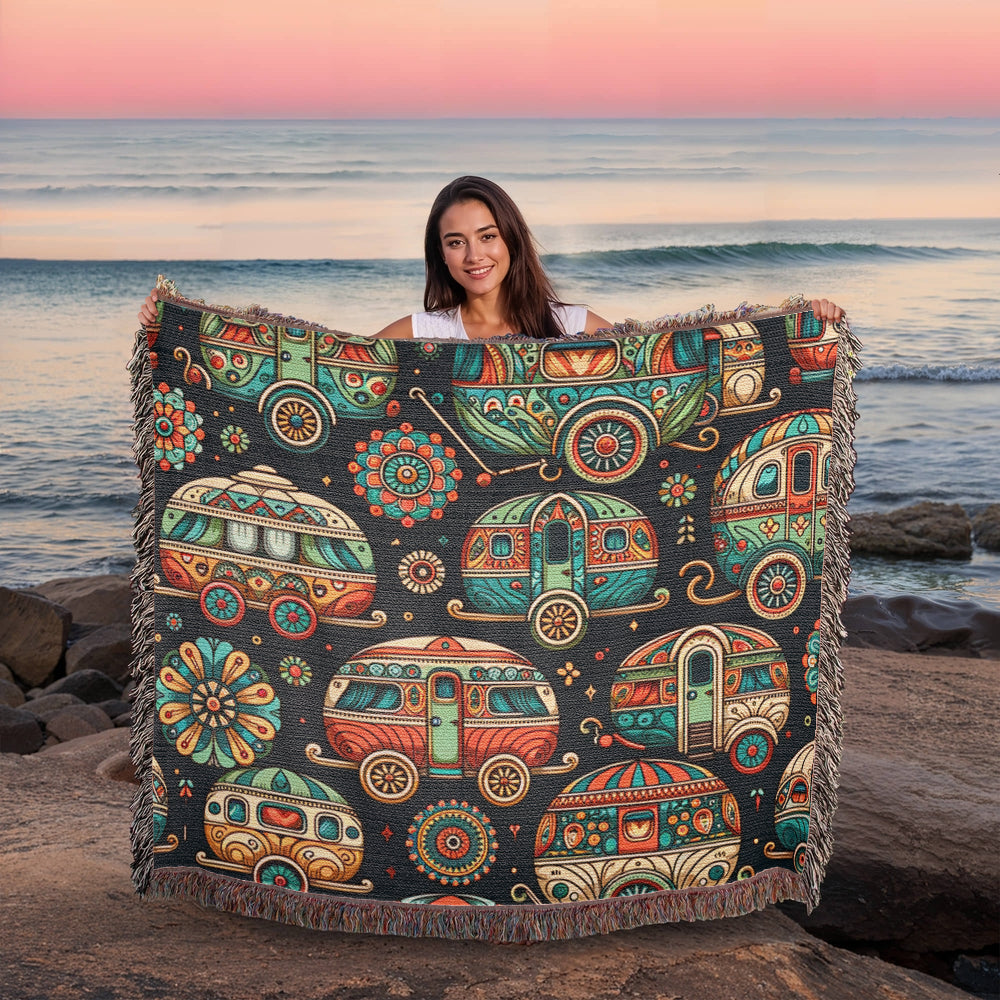 Fairyland vintage Campers Woven Blanket