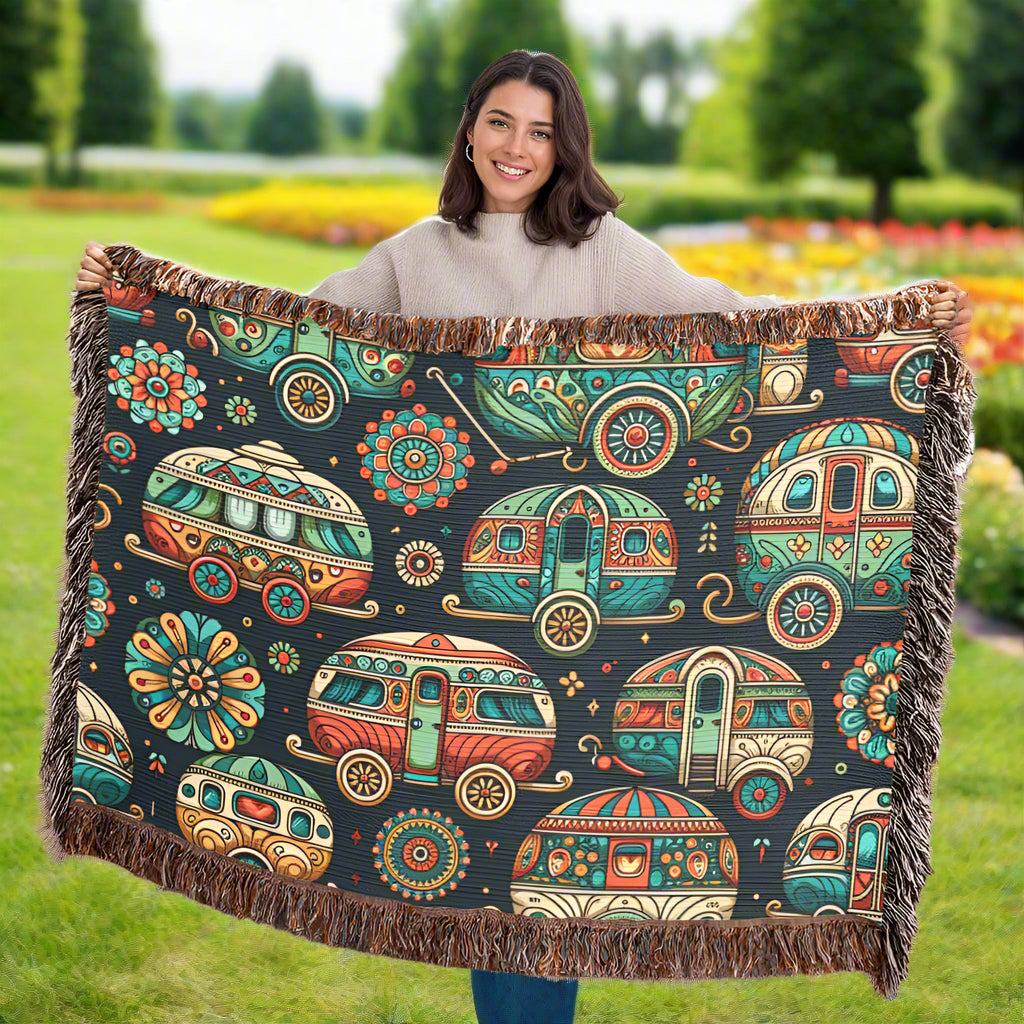 Fairyland vintage Campers Woven Blanket
