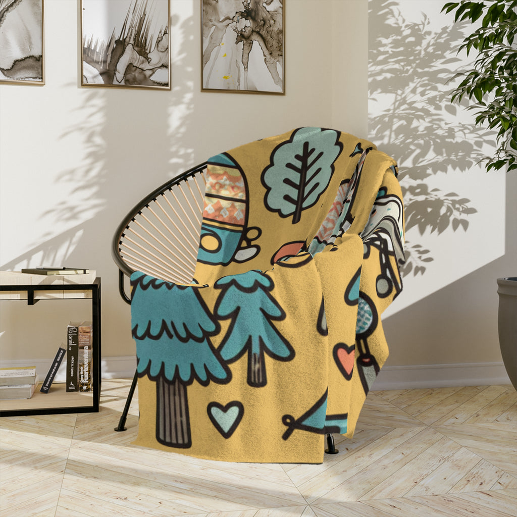 Fun & Cute Camping Velveteen Microfiber Blanket