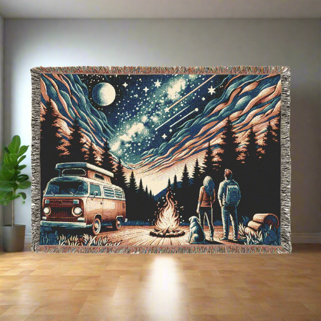 Starry Night Outdoor Adventure Woven Blanket