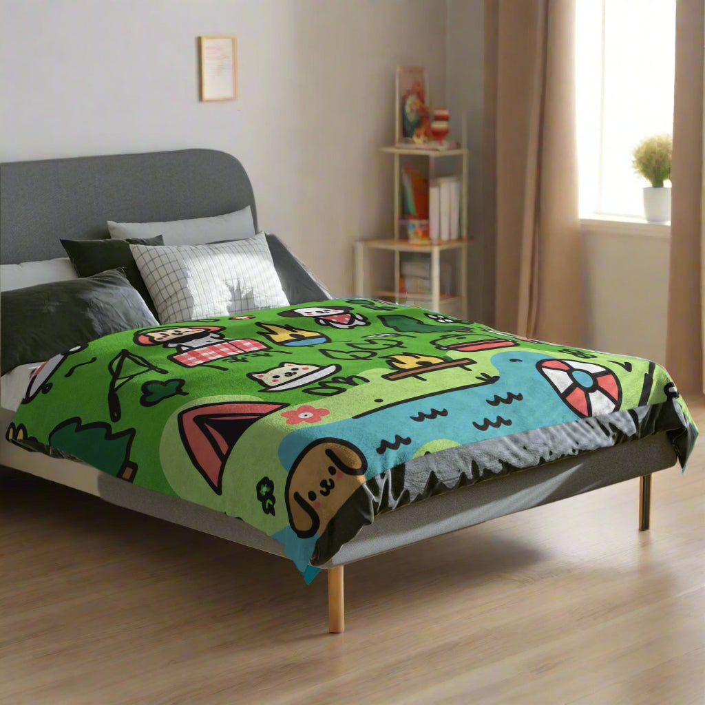 Cozy Camping Friends Velveteen Microfiber Blanket