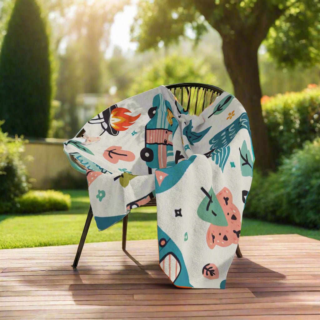 Happy Campers Cute Cozy Velveteen Microfiber Blanket