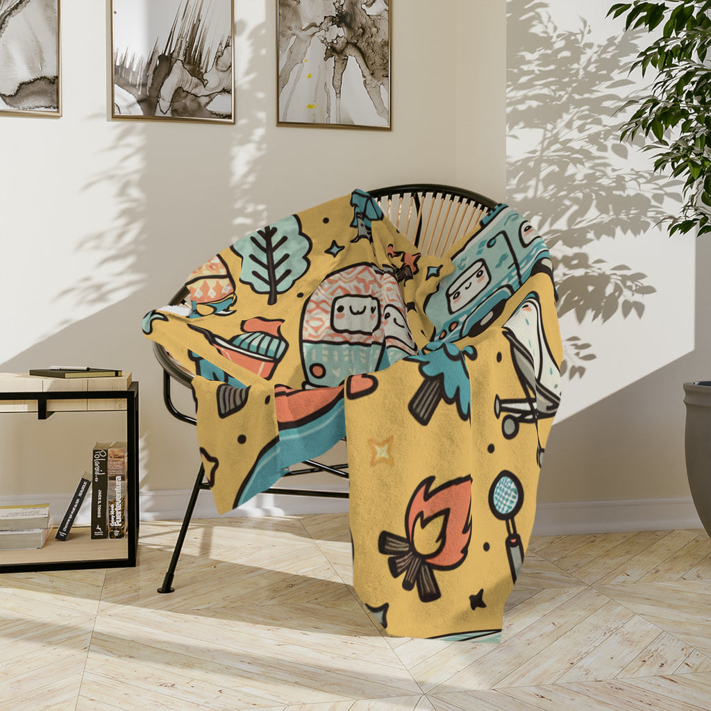 Fun & Cute Camping Velveteen Microfiber Blanket