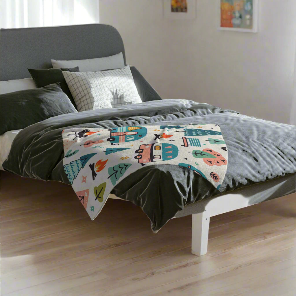 Happy Campers Cute Cozy Velveteen Microfiber Blanket