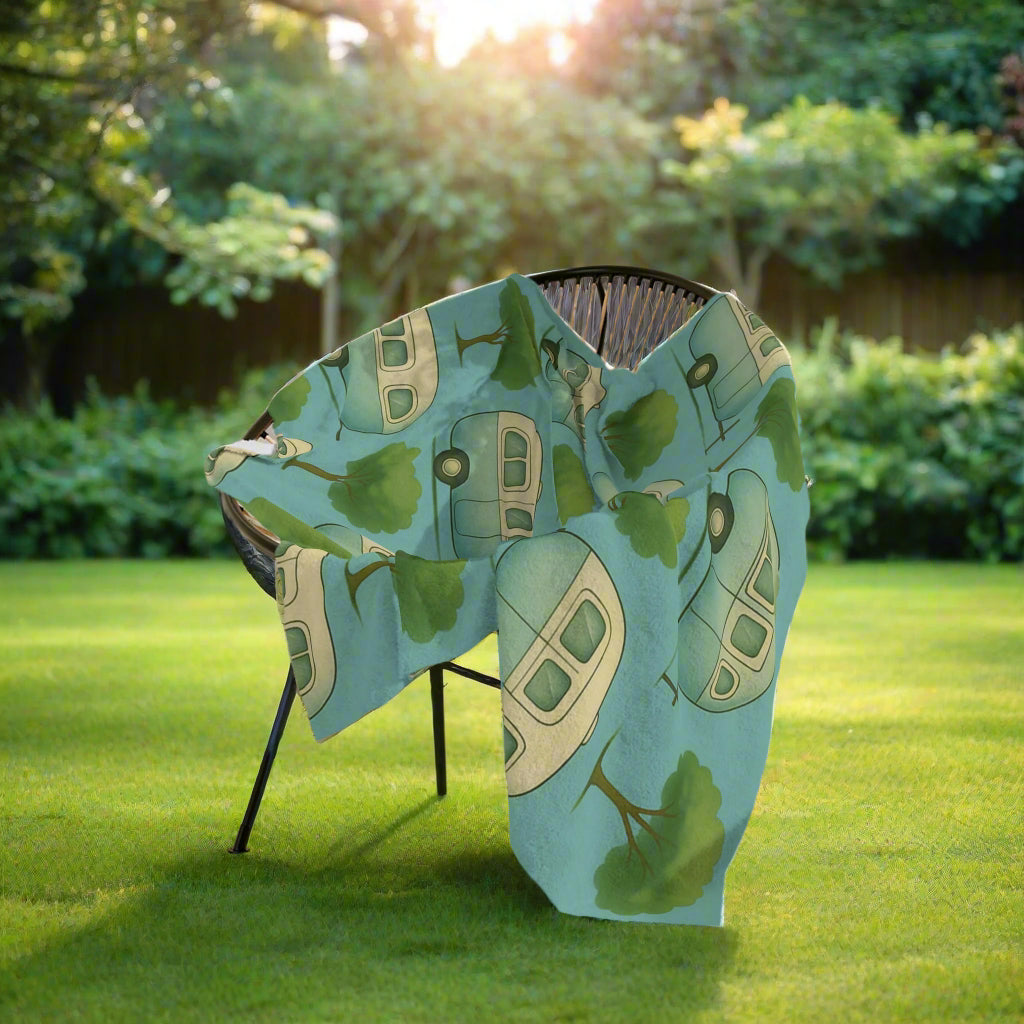 Cozy Retro Caravan Velveteen Microfiber Blanket