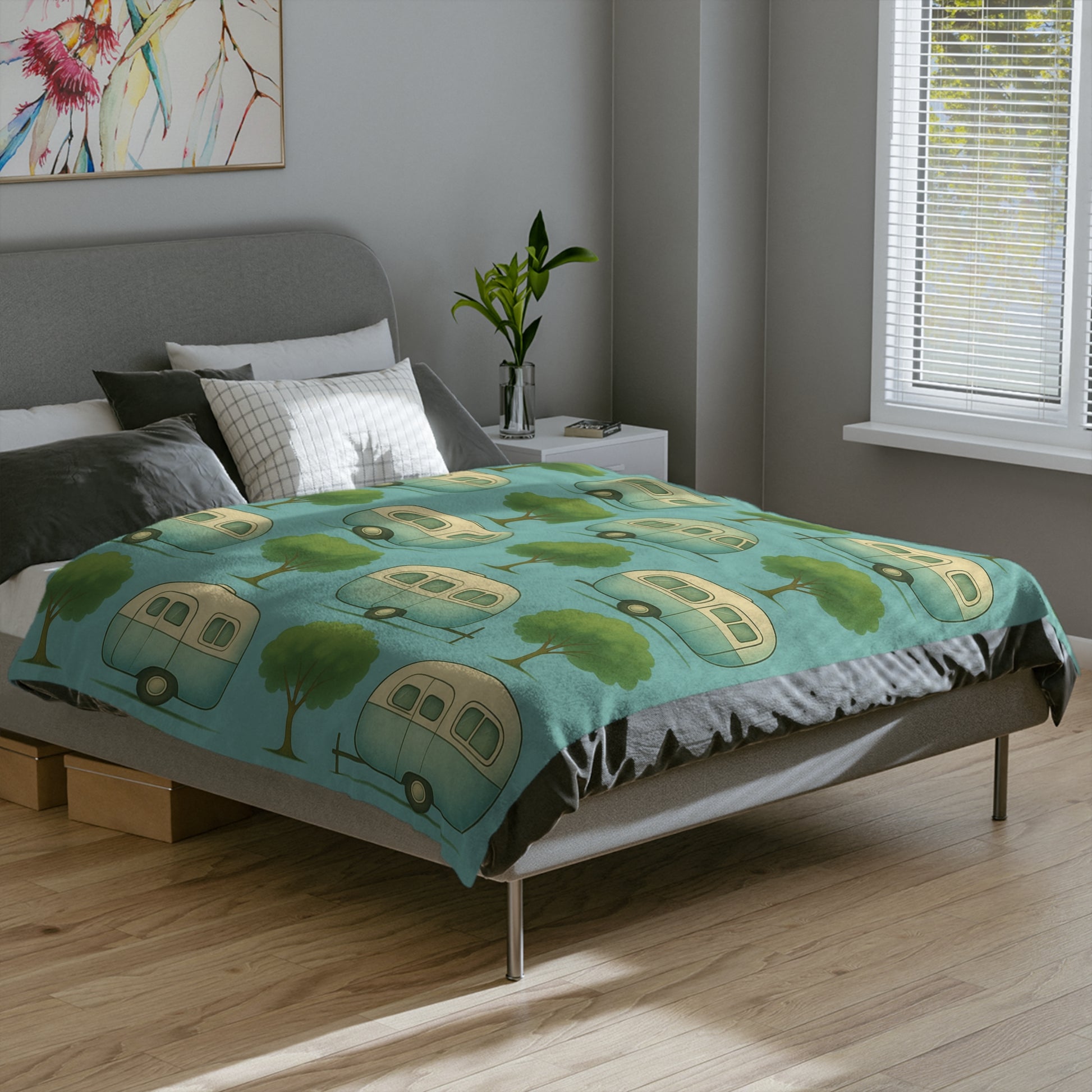 Cozy Retro Caravan Velveteen Microfiber Blanket