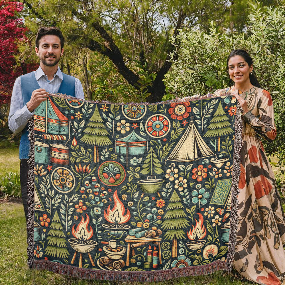Classic Camping In Woods  Woven Blanket