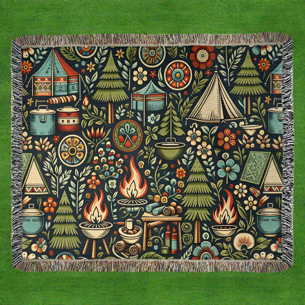 Classic Camping In Woods  Woven Blanket