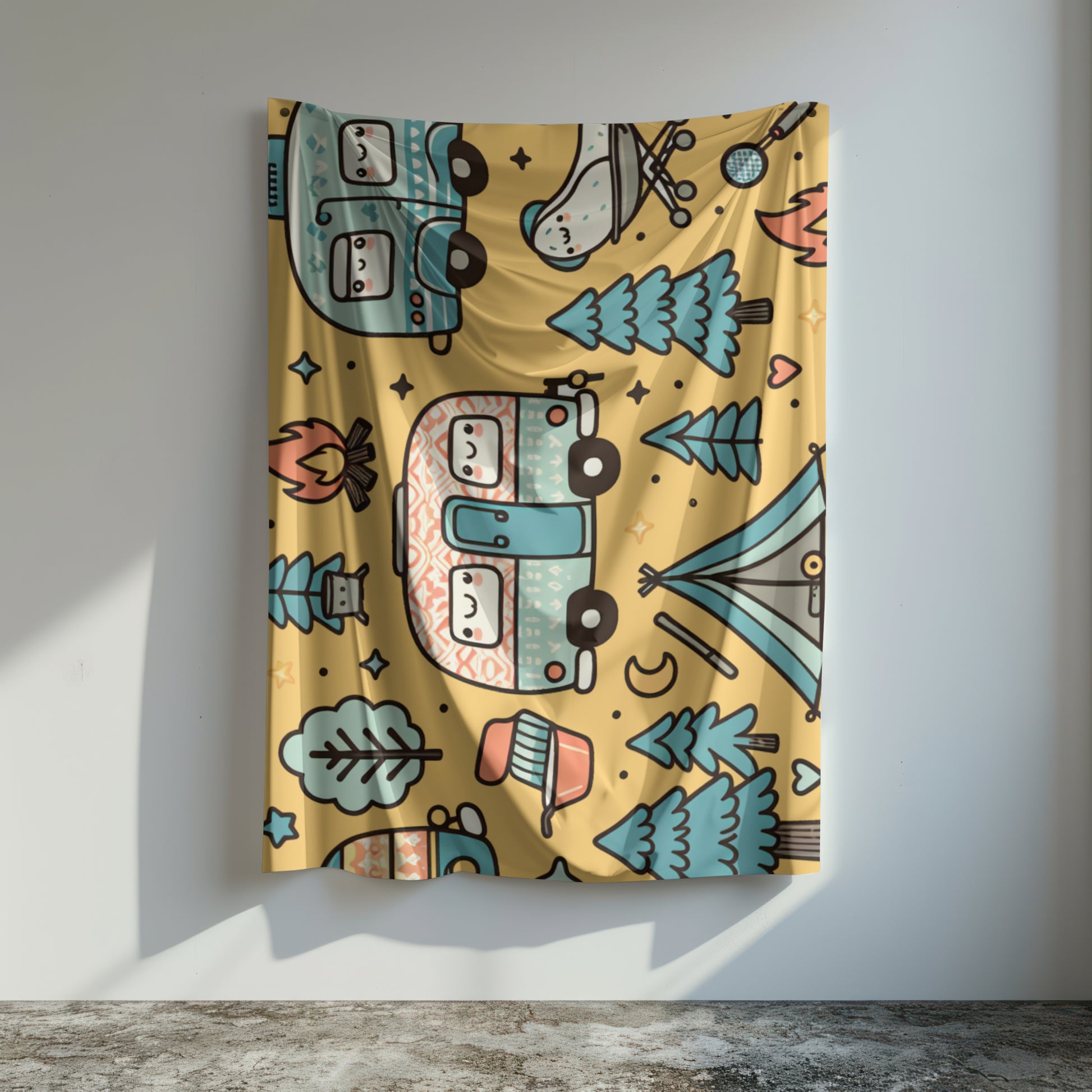 Fun & Cute Camping Velveteen Microfiber Blanket