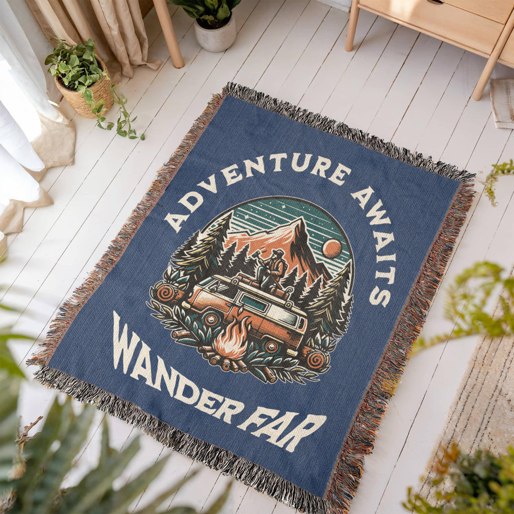 Adventure Awaits - Wander Far Woven Blanket