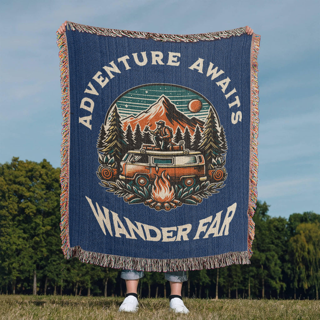 Adventure Awaits - Wander Far Woven Blanket