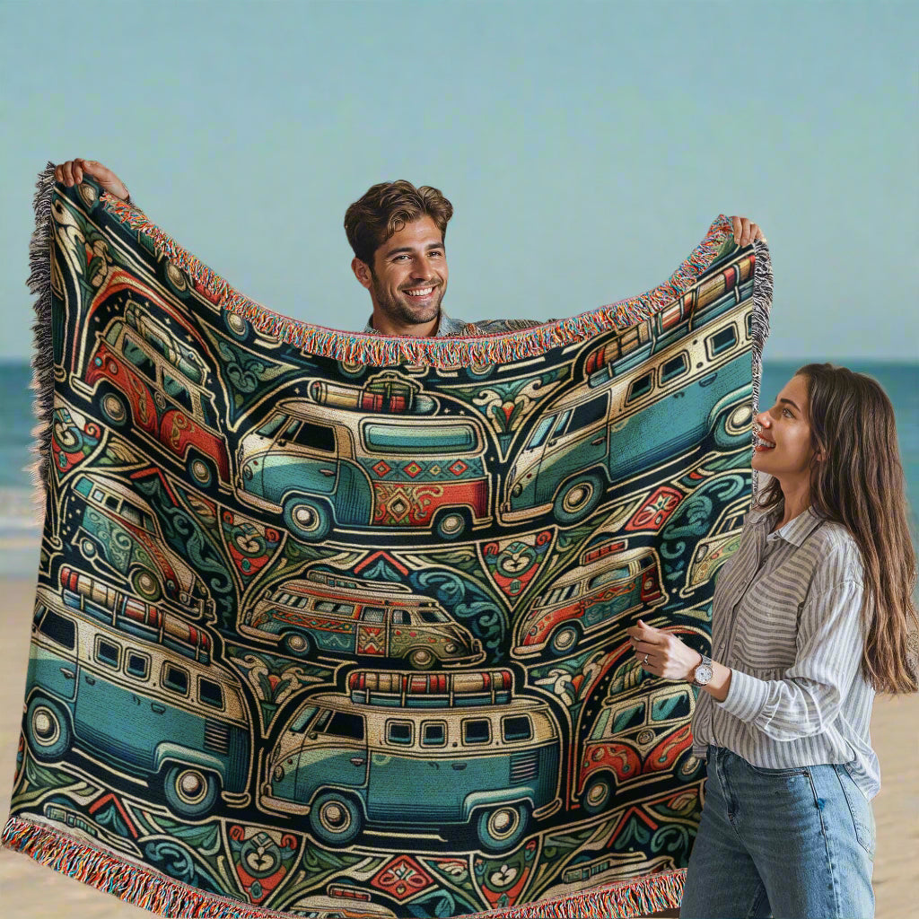 Vintage Camper Woven Blanket