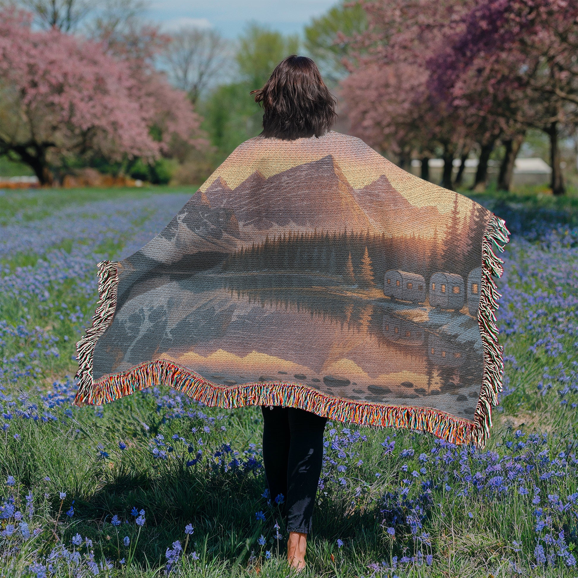 Mountains & Lake Scenery Woven Blanket