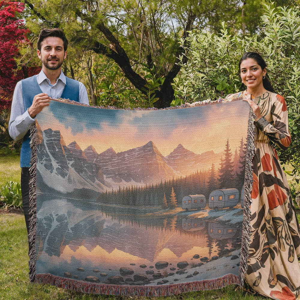 Mountains & Lake Scenery Woven Blanket