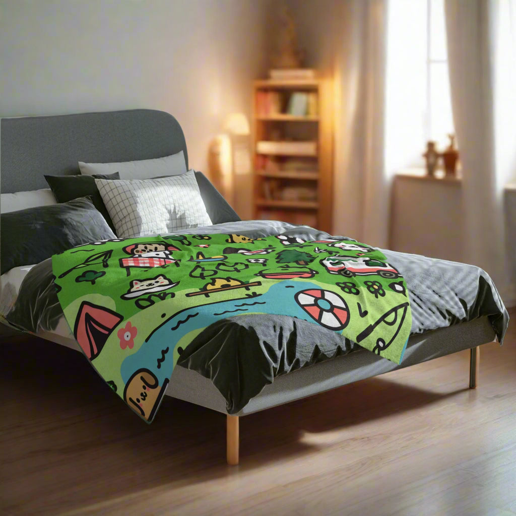 Cozy Camping Friends Velveteen Microfiber Blanket