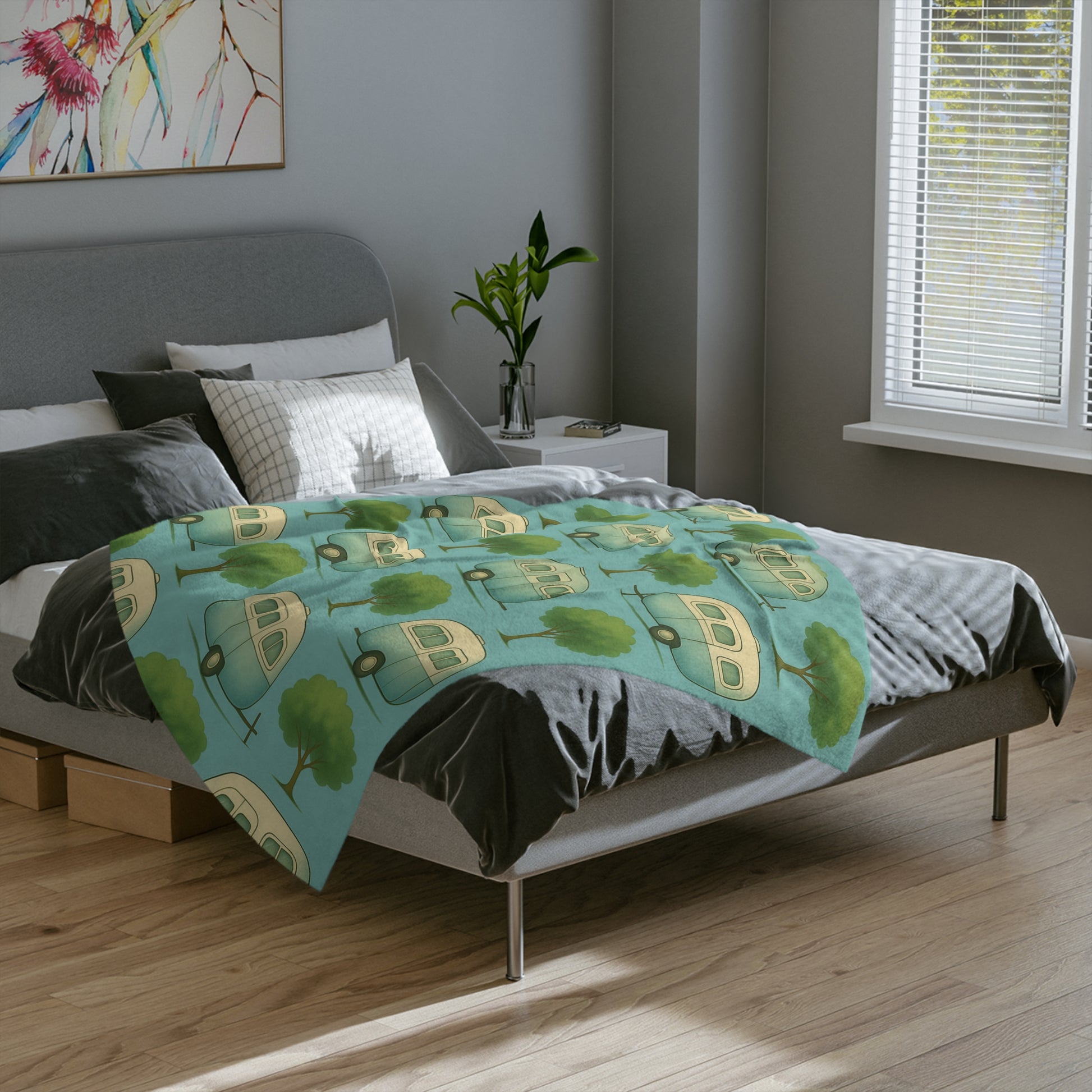 Cozy Retro Caravan Velveteen Microfiber Blanket