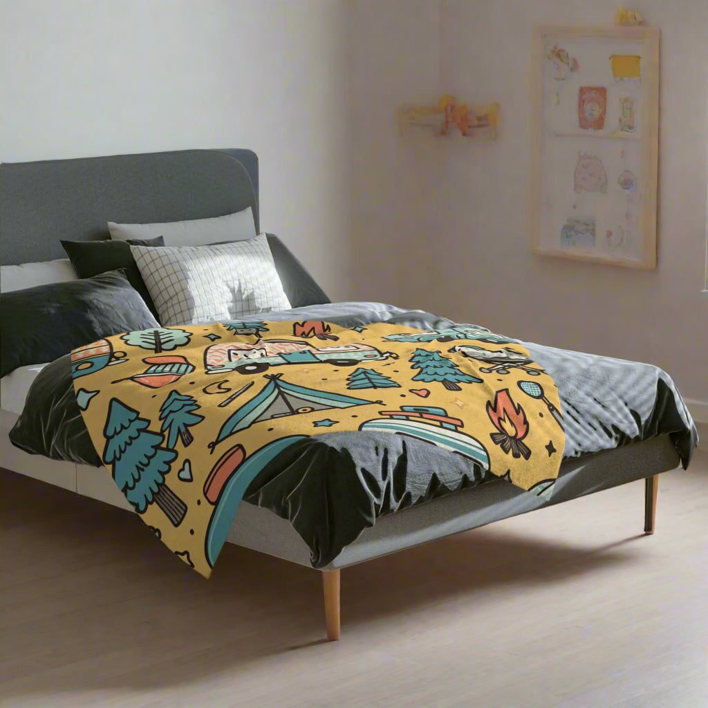 Fun & Cute Camping Velveteen Microfiber Blanket