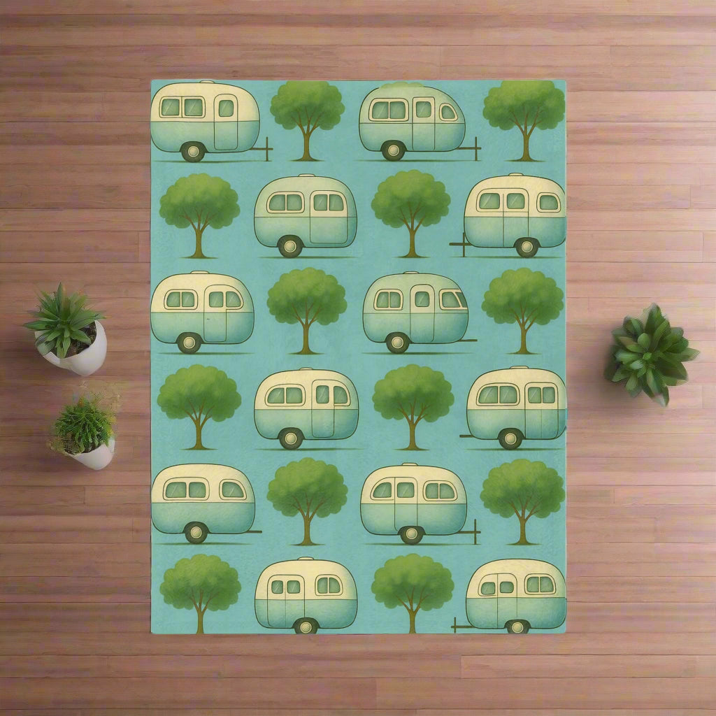Cozy Retro Caravan Velveteen Microfiber Blanket