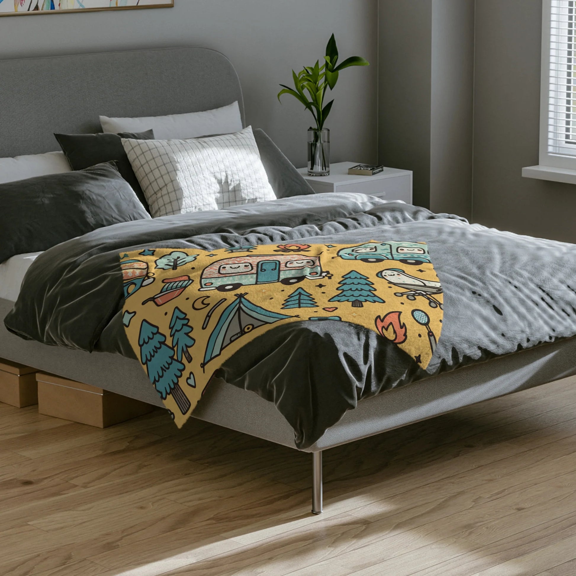 Fun & Cute Camping Velveteen Microfiber Blanket