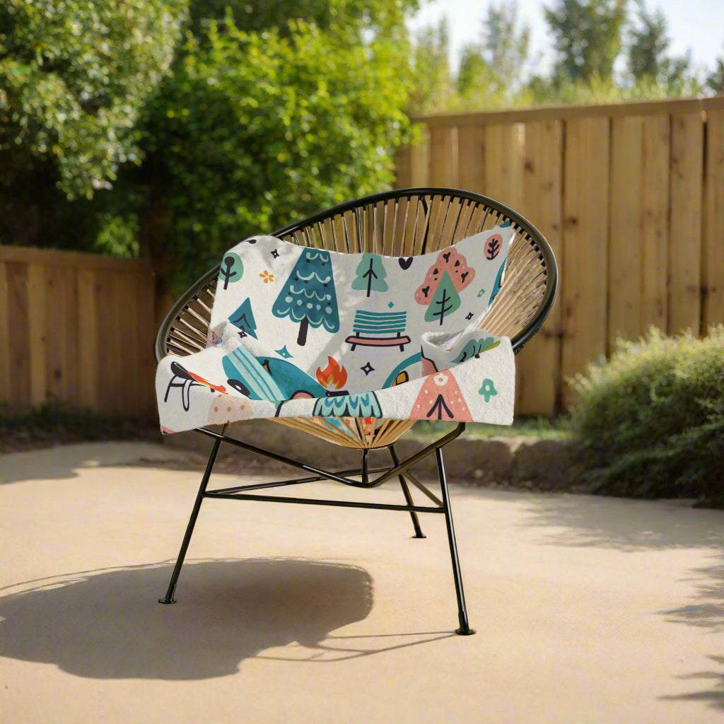 Happy Campers Cute Cozy Velveteen Microfiber Blanket