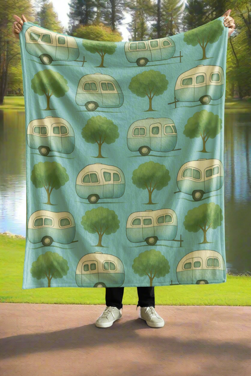 Cozy Retro Caravan Velveteen Microfiber Blanket