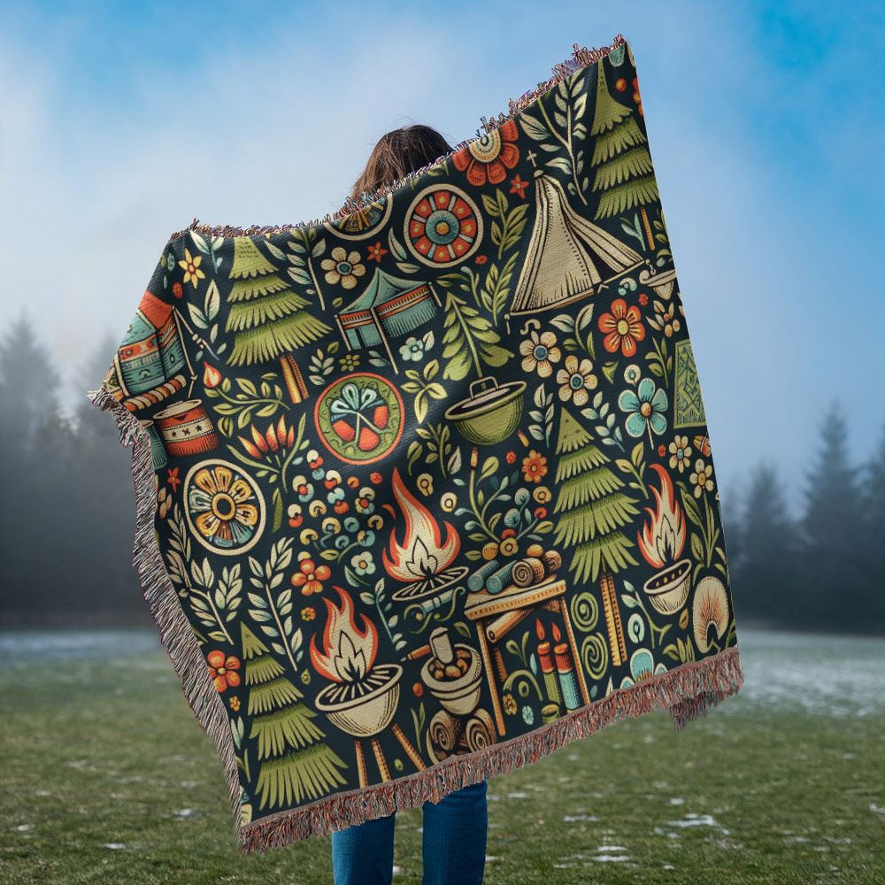 Classic Camping In Woods  Woven Blanket