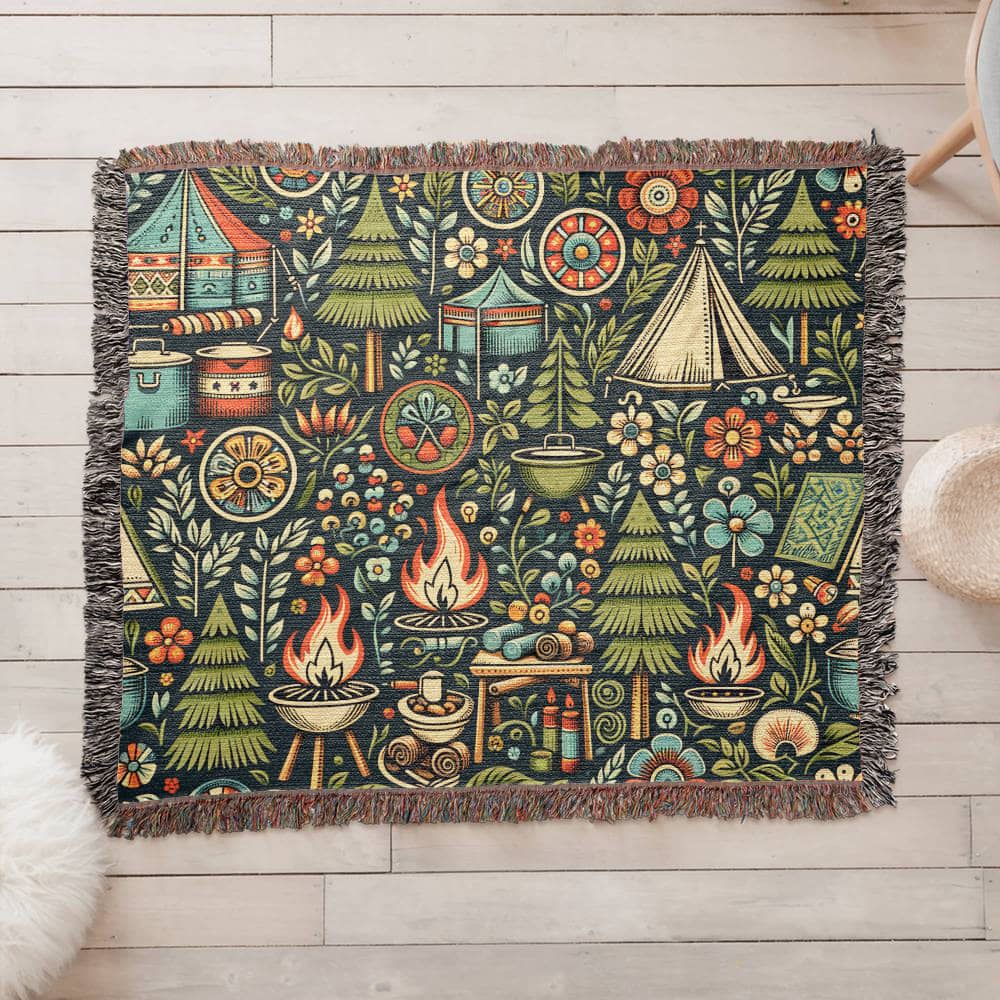 Classic Camping In Woods  Woven Blanket