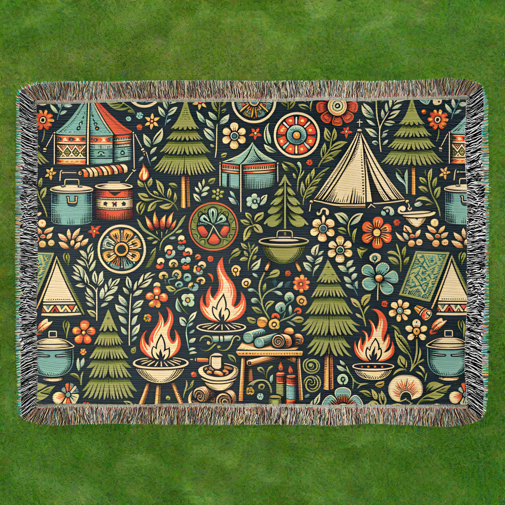 Classic Camping In Woods  Woven Blanket