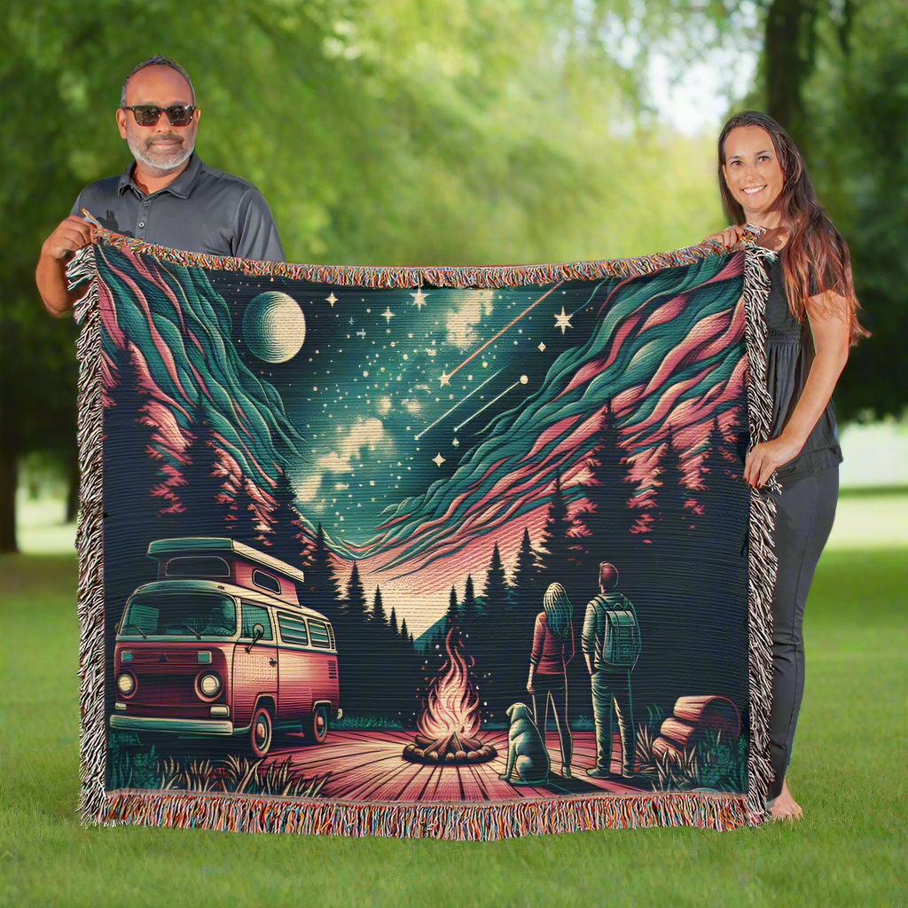 Starry Night Outdoor Adventure Woven Blanket