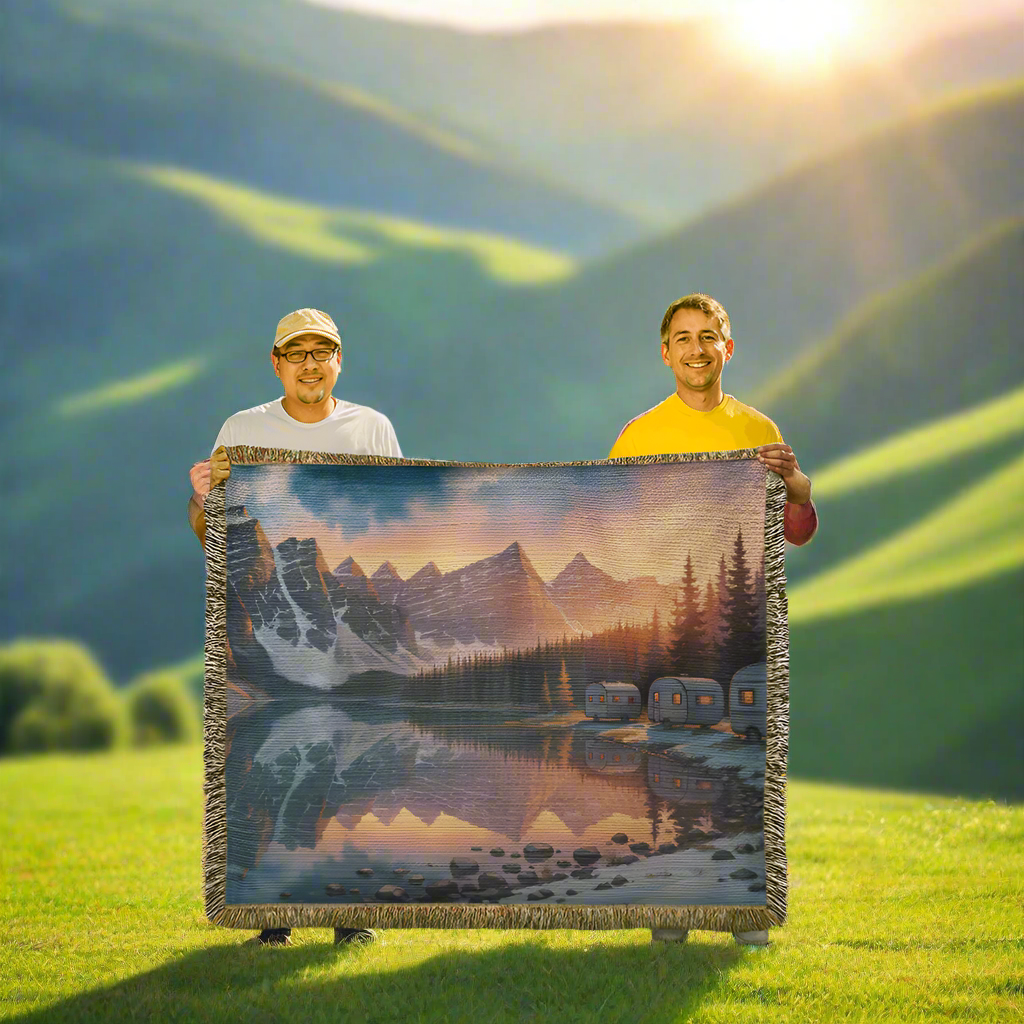 Mountains & Lake Scenery Woven Blanket