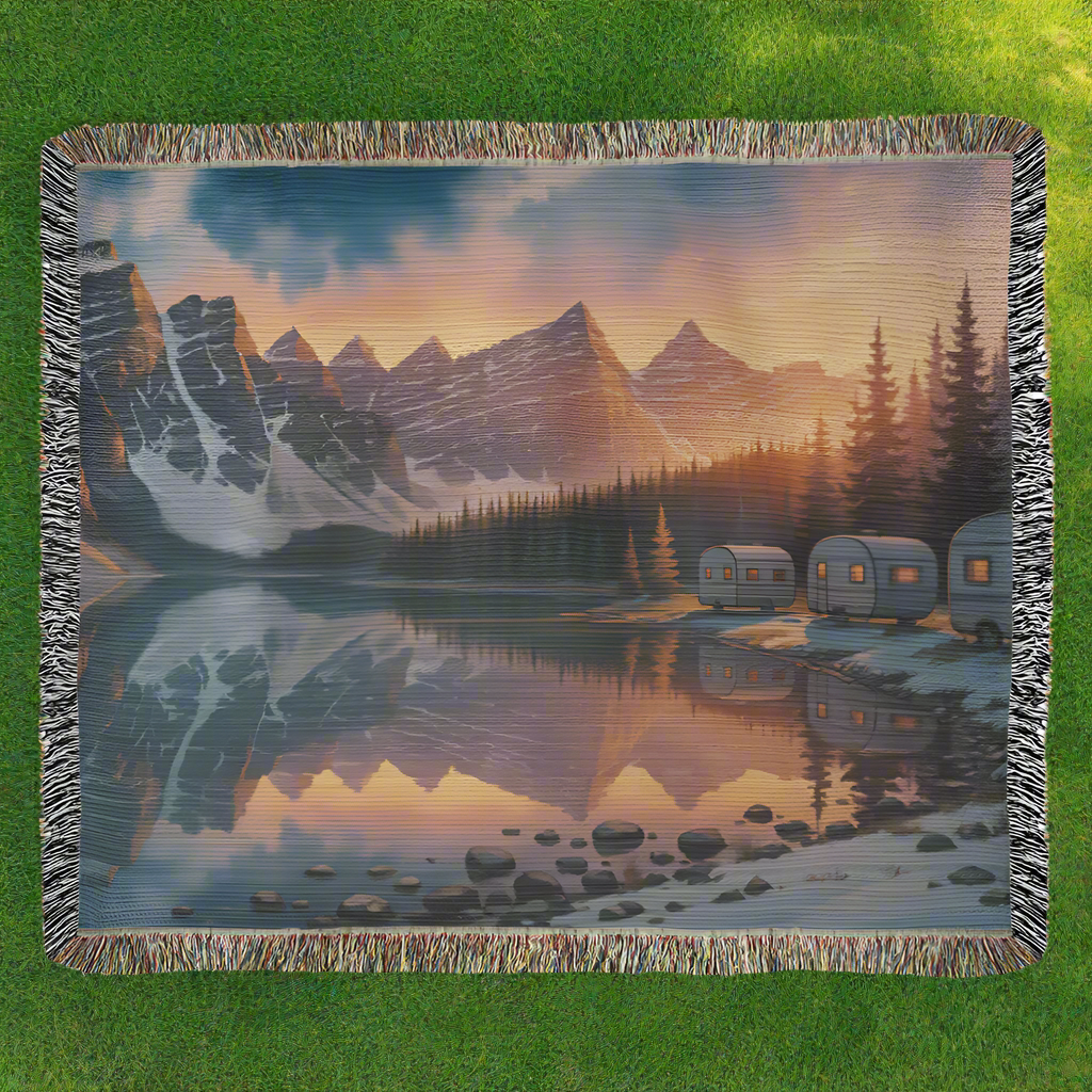 Mountains & Lake Scenery Woven Blanket