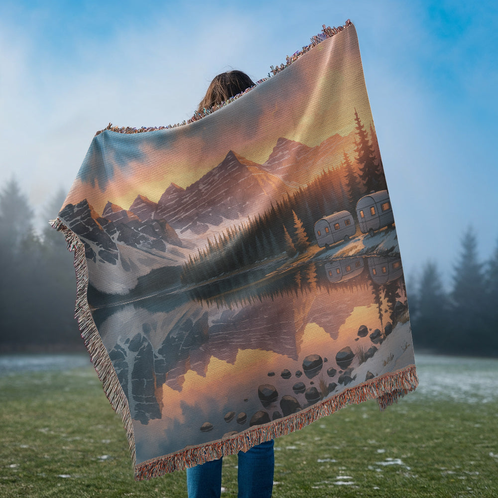 Mountains & Lake Scenery Woven Blanket