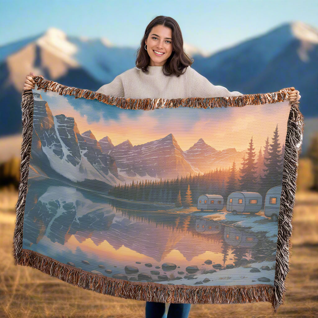Mountains & Lake Scenery Woven Blanket