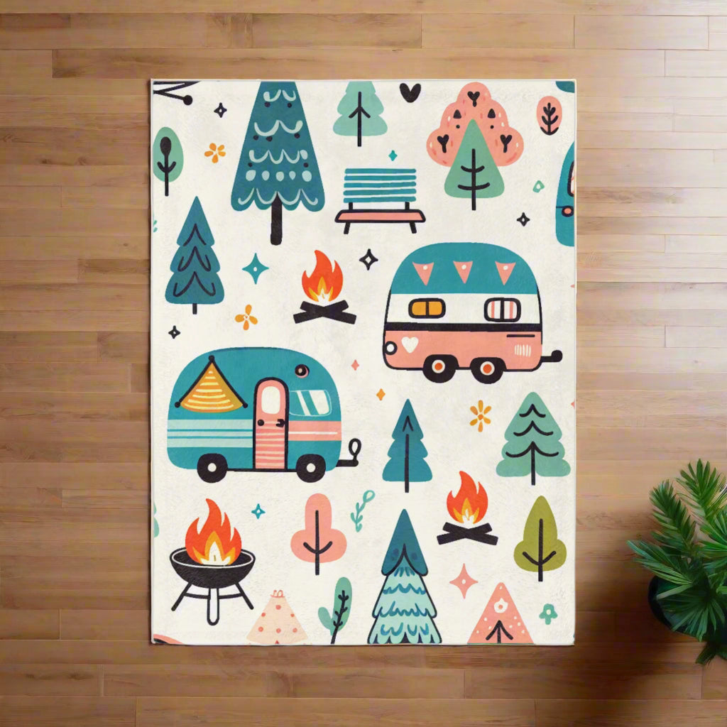 Happy Campers Cute Cozy Velveteen Microfiber Blanket