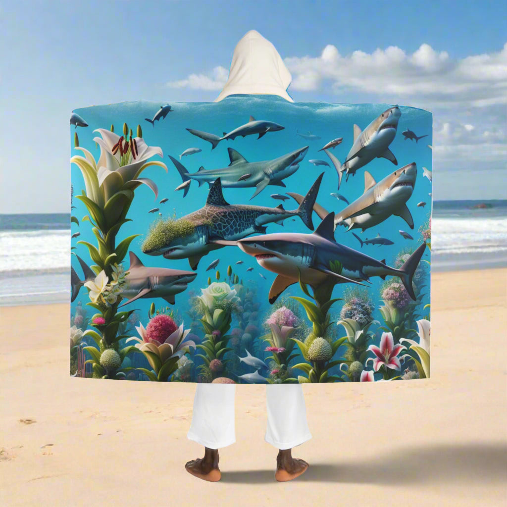 Underwater Adventure Shark Hooded Sherpa Fleece Blanket