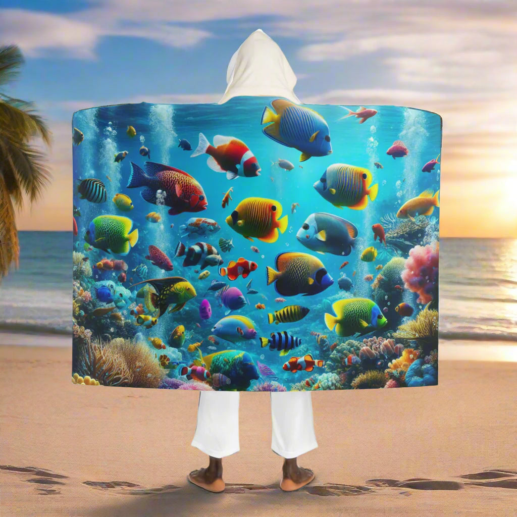 Tropical Fish World Hooded Sherpa Fleece Blanket