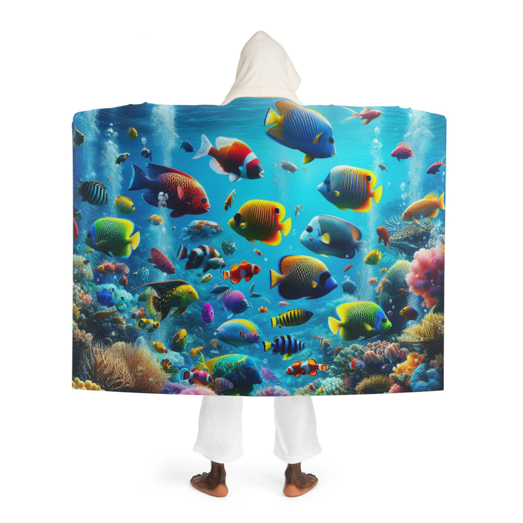 Tropical Fish World Hooded Sherpa Fleece Blanket