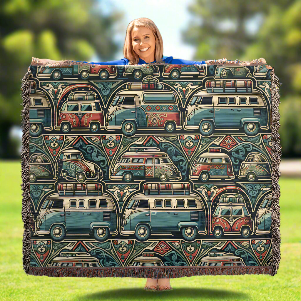 Vintage Camper Woven Blanket