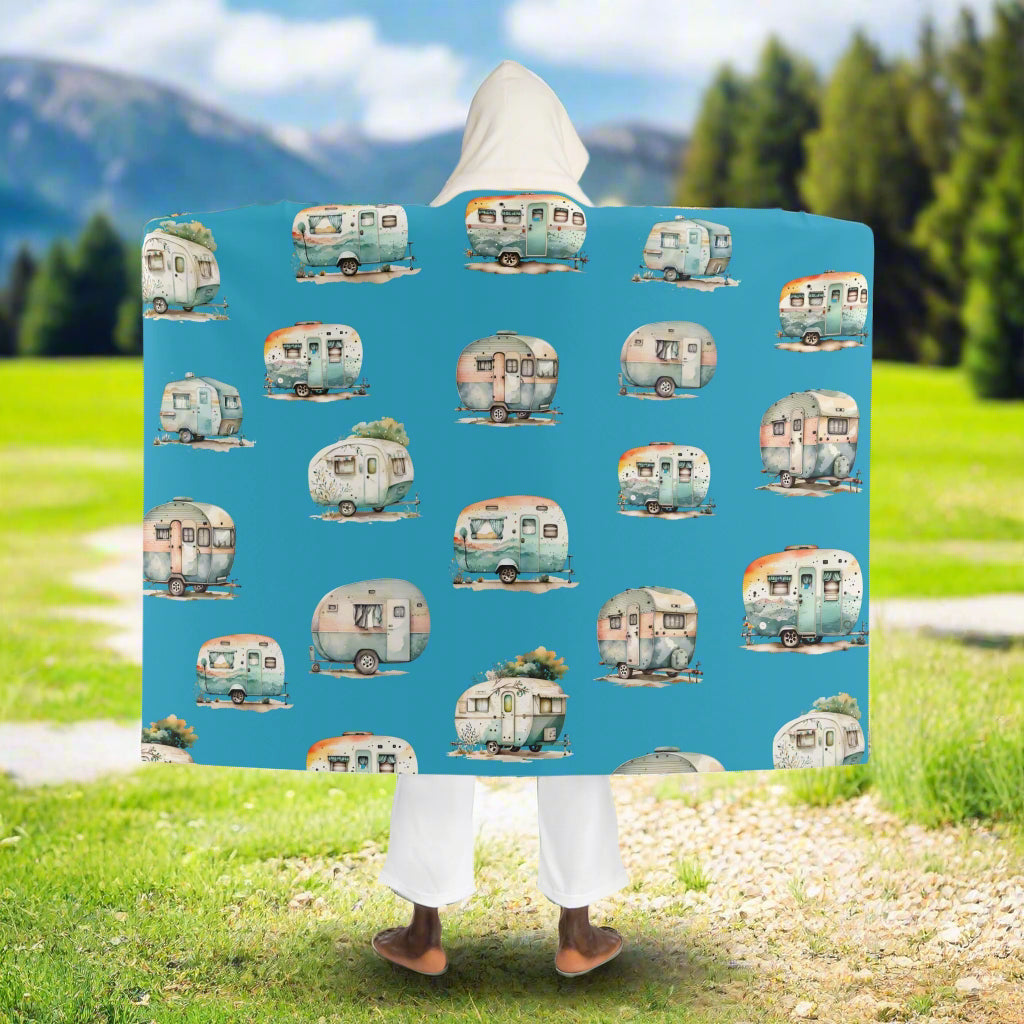 Vintage Caravans Hooded Sherpa Fleece Blanket
