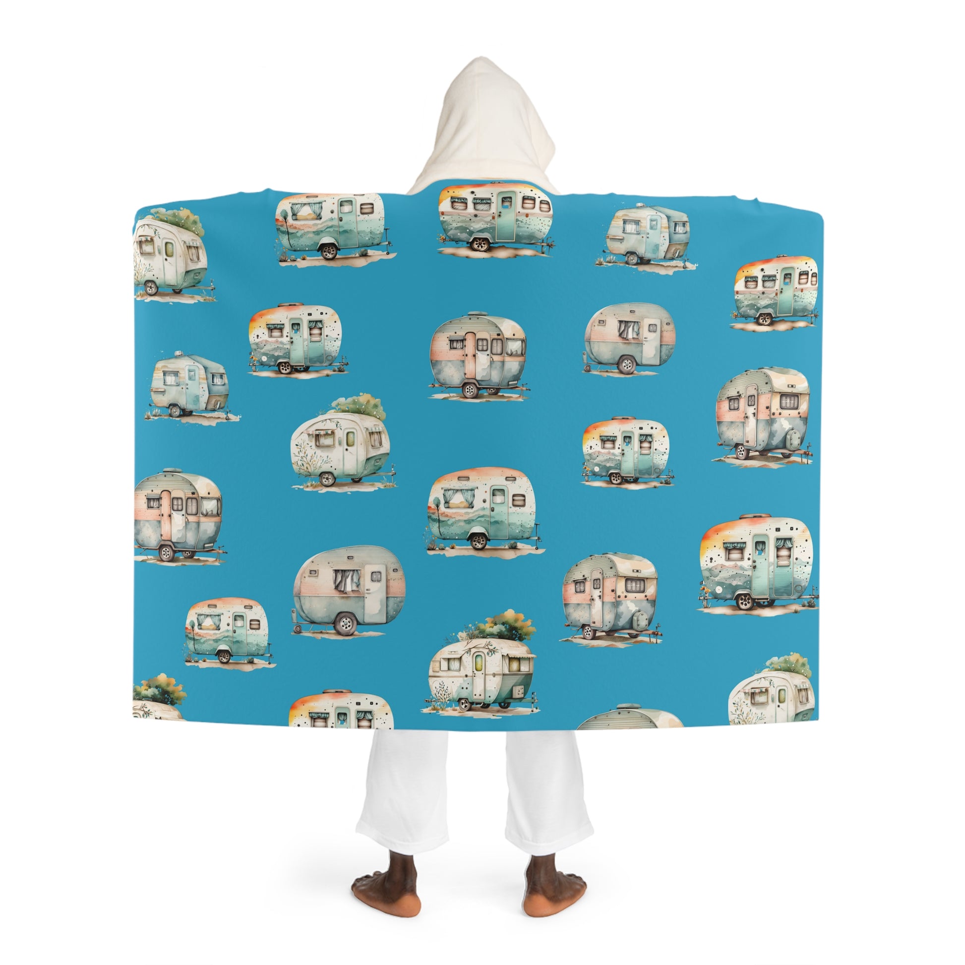 Vintage Caravans Hooded Sherpa Fleece Blanket